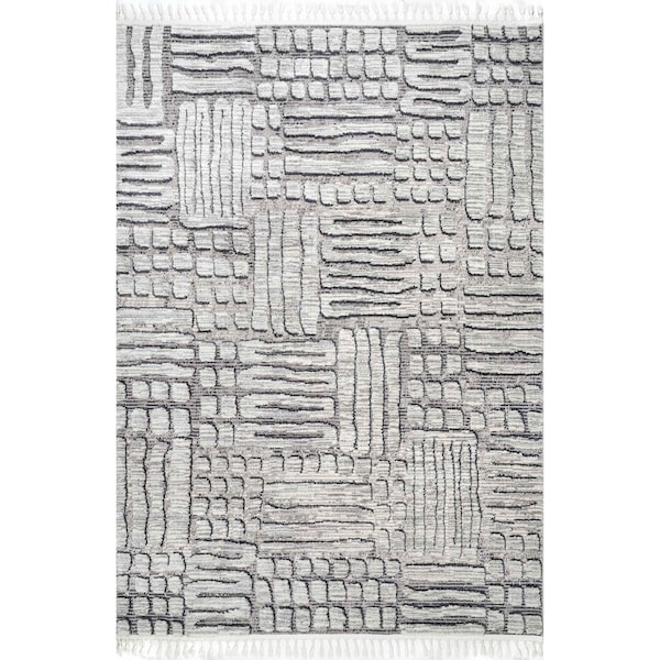 Lea Textured Maze Tassel Area Rug 4ft X 6ft